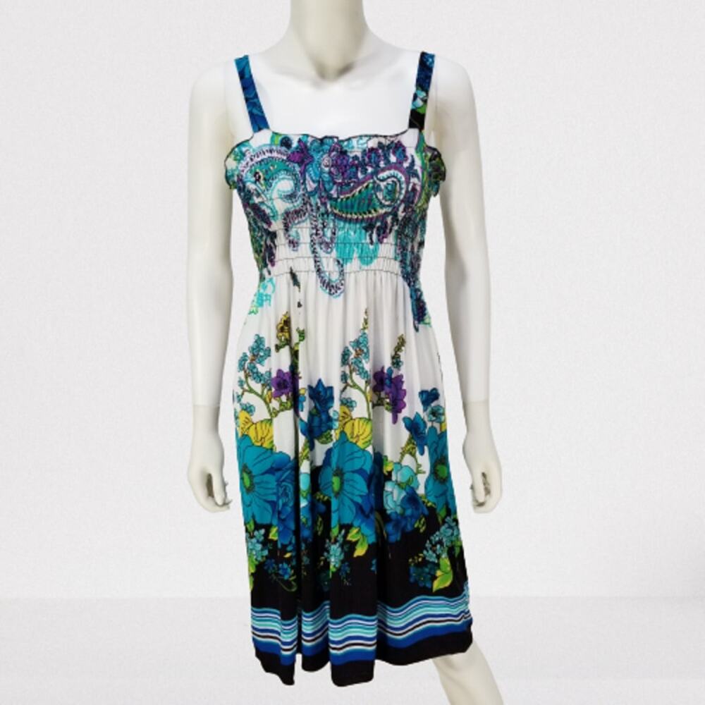 CM Women's White Floral Paisley Knee-Length Sun Dress, Size: Medium, New